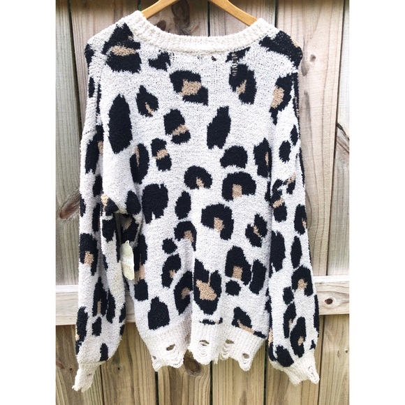 Altar’d State Distressed Leopard Print Long Sleeve Sweater - Picture 4 of 12